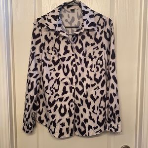 Black and white leopard button up blouse